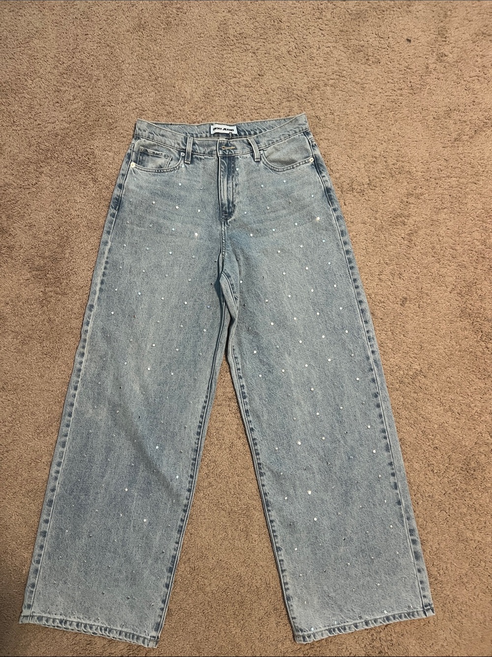 DKNY Light Blue Silver-Detail Wide Leg Jeans
